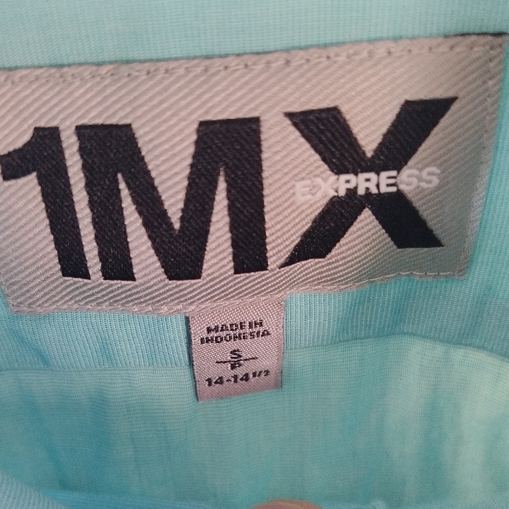 Express Blue Casual Button Down Shirt with Subtle Texture - Picture 2 of 4